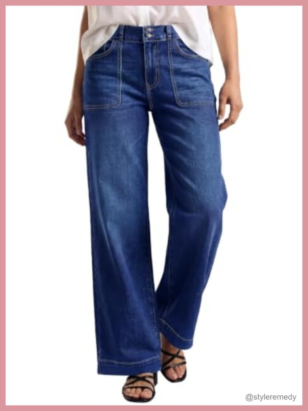 High Waisted Stretchy Straight Leg Jeans Tummy Control Double Button
